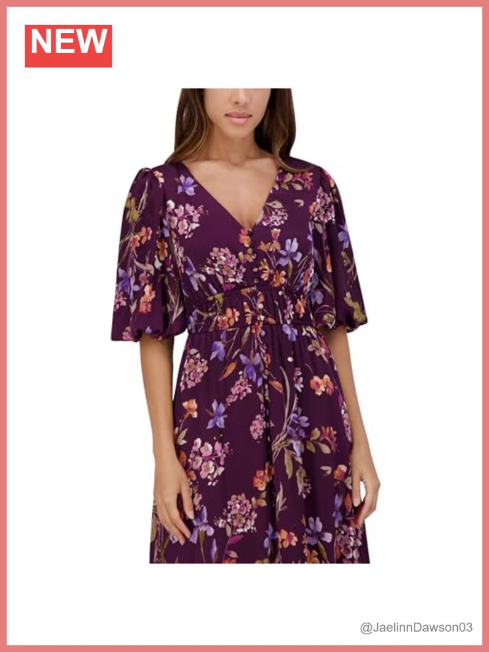 Puff Sleeve Ruffle Trim Midi Dress Casual A-Line